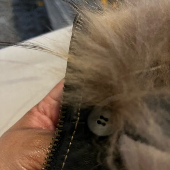 Womens Leather & Fur Collar Jacket Mob Wives Biker Moto Size M Espresso - Picture 9 of 9